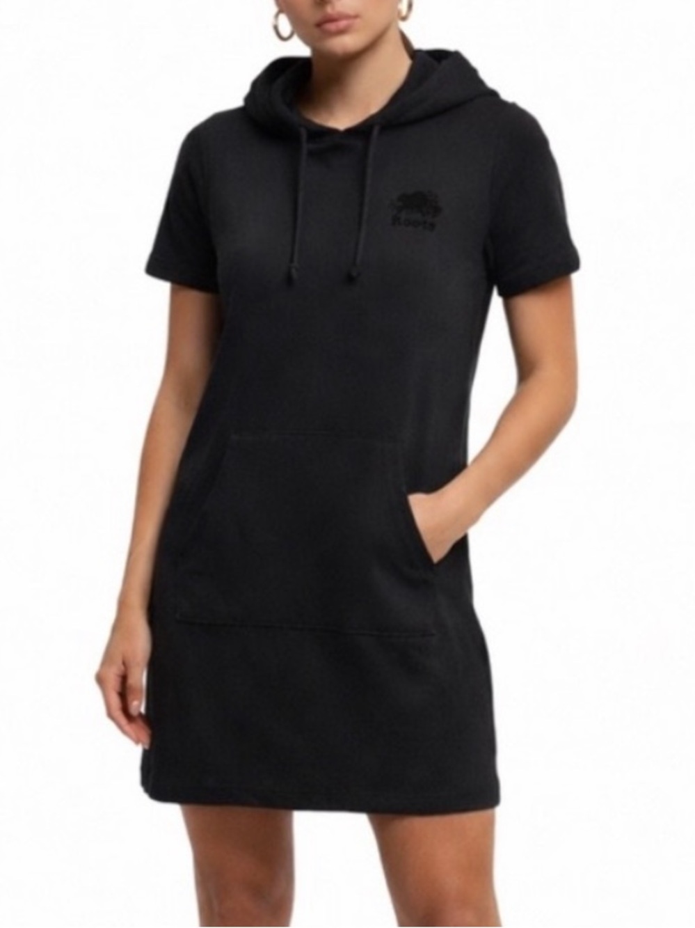 🇨🇦 ROOTS Black Hoodie Dress Beaver Logo Mini XS